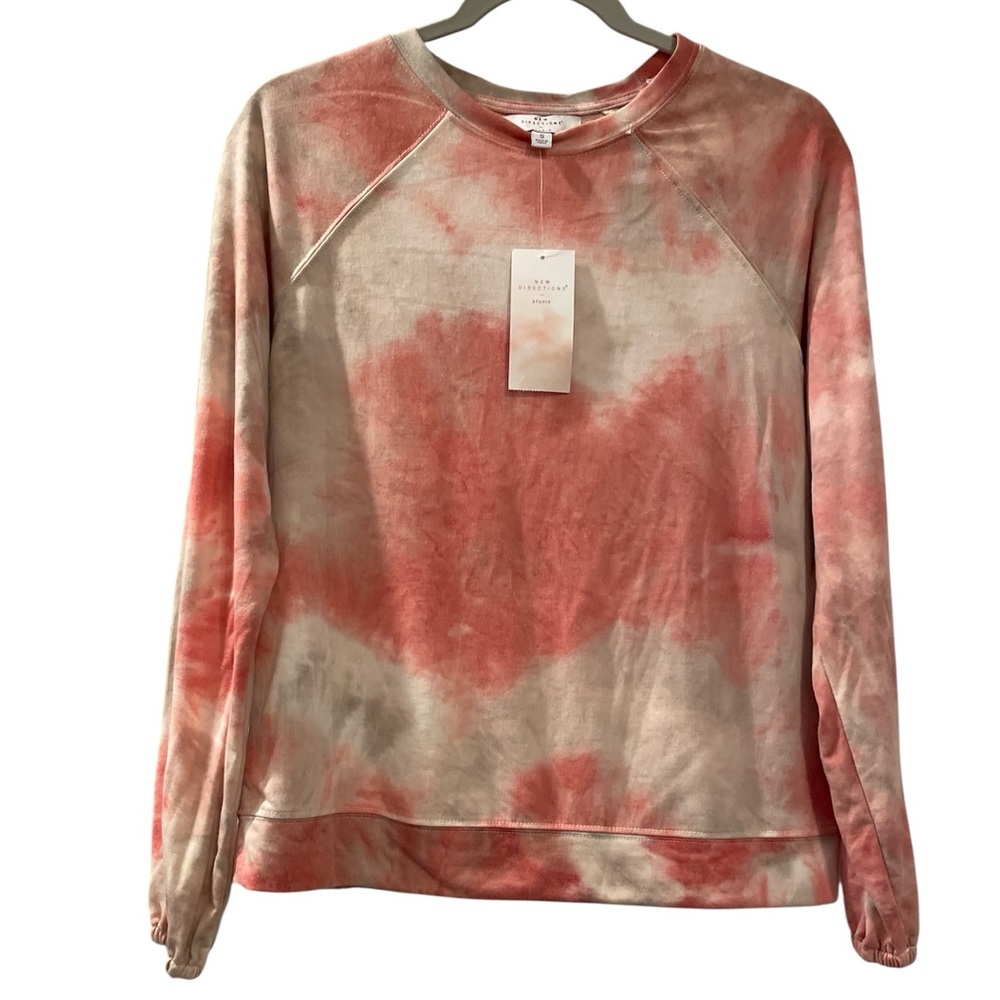 New Directions Tie-Dye Women’s Long Sleeve Pullover Size Small Peach and Tan